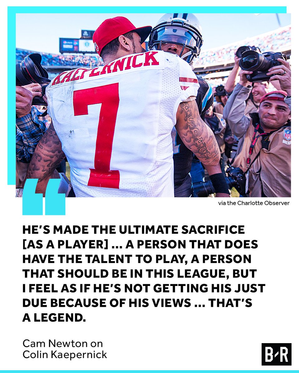 BleacherReport's tweet photo. Cam Newton shows his support for Kap. https://t.co/wpfDxwdQxJ