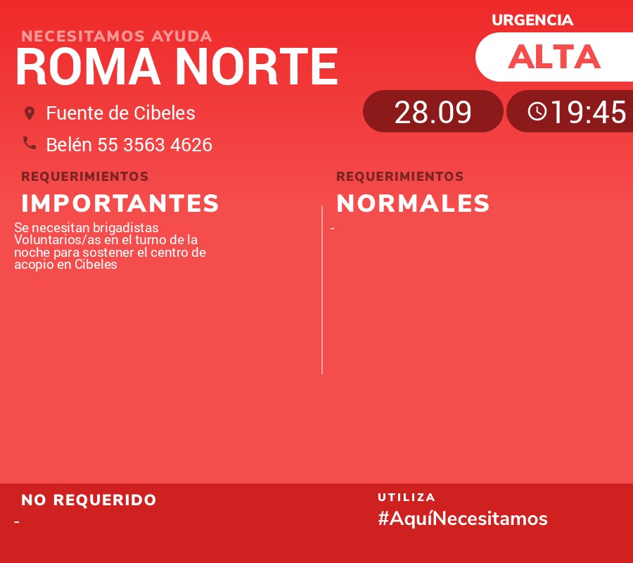 AquiNecesitamos's tweet photo. 📣 #URGE voluntarios/as para ESTA NOCHE en #CentroDeAcopio de Cibeles, la Roma. Contacto directo: 55 3563 4626 #voluntariosCDMX https://t.co/VT2HQpxhMV
