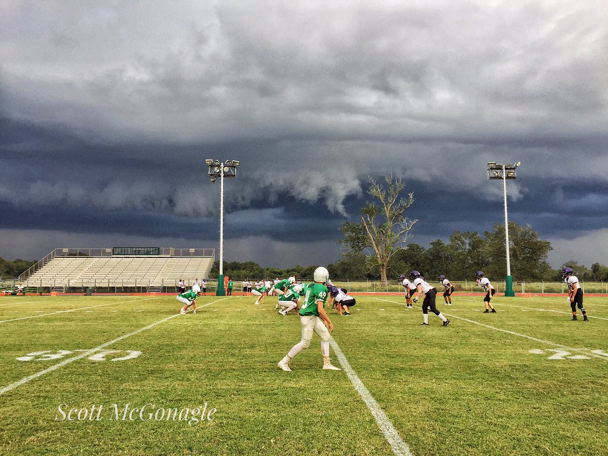 Ibishawkimages's tweet photo. The weather became rather nasty at the Boling Freshman game. Had to stop up 30-0 at halftime due to lightning. #bolingtx https://t.co/09kXw60QES