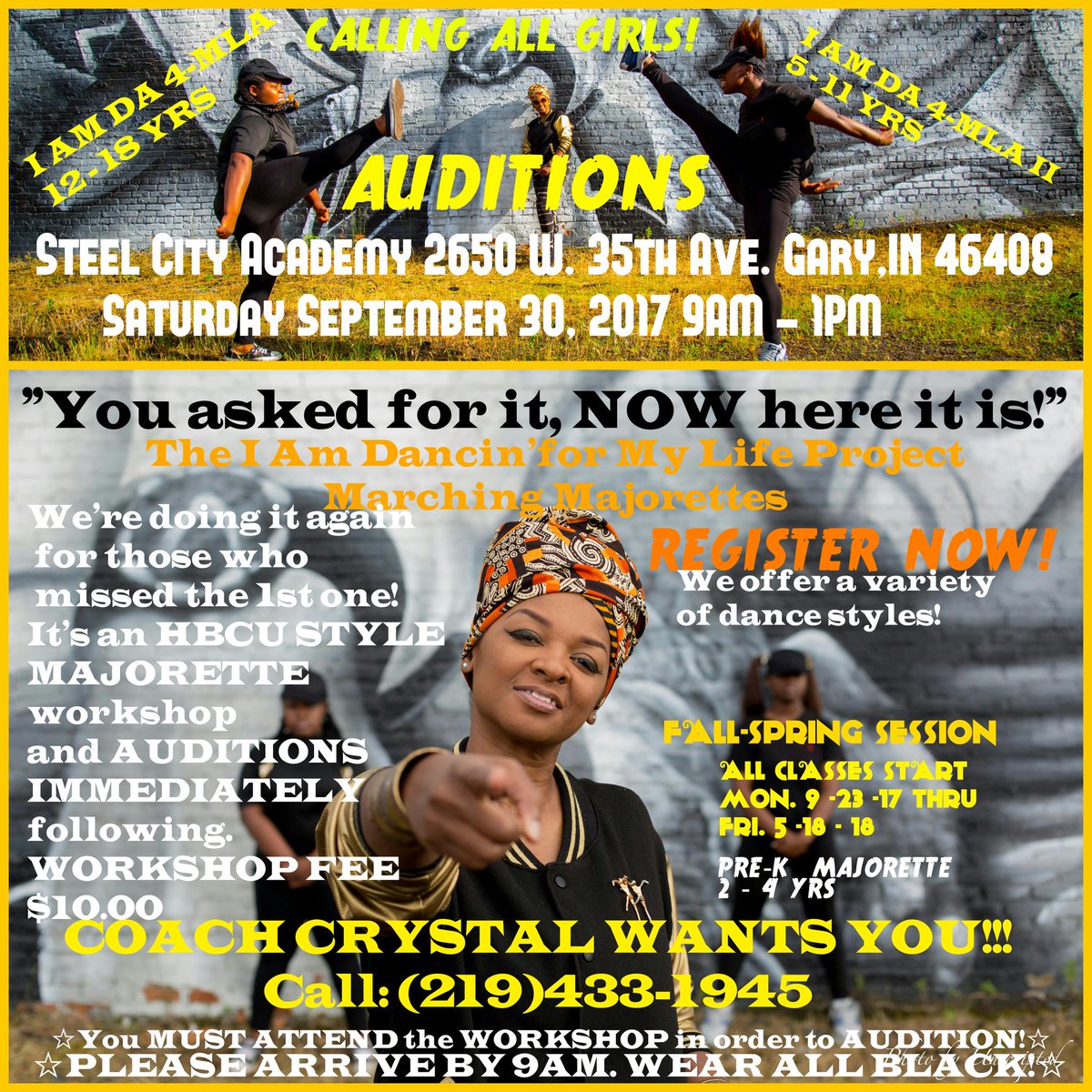 CRYSTYLISH1's tweet photo. HEY Y'ALL! I AM DANCIN' 4 MY LIFE PROJECT #MAJORETTES #AUDITION #2 @SteelCity219 GIRLS 5-18! #IAMD4ML #GARYINDIANA https://t.co/5Udn2skiWj