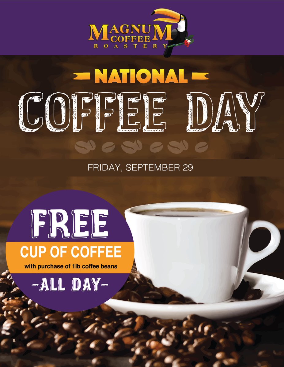 Tomorrow is #NationalCoffeeDay! Stop by both of our store locations for FREE #coffee all day! ☕️💜