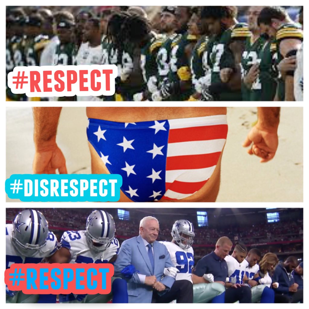 becpentland's tweet image. @greasyforrisi Clarification of #respectful vs #disrespectful @packers  @cowboys #supportNFL #TakeTheKnee #linkarms #firetrump @grzespoon