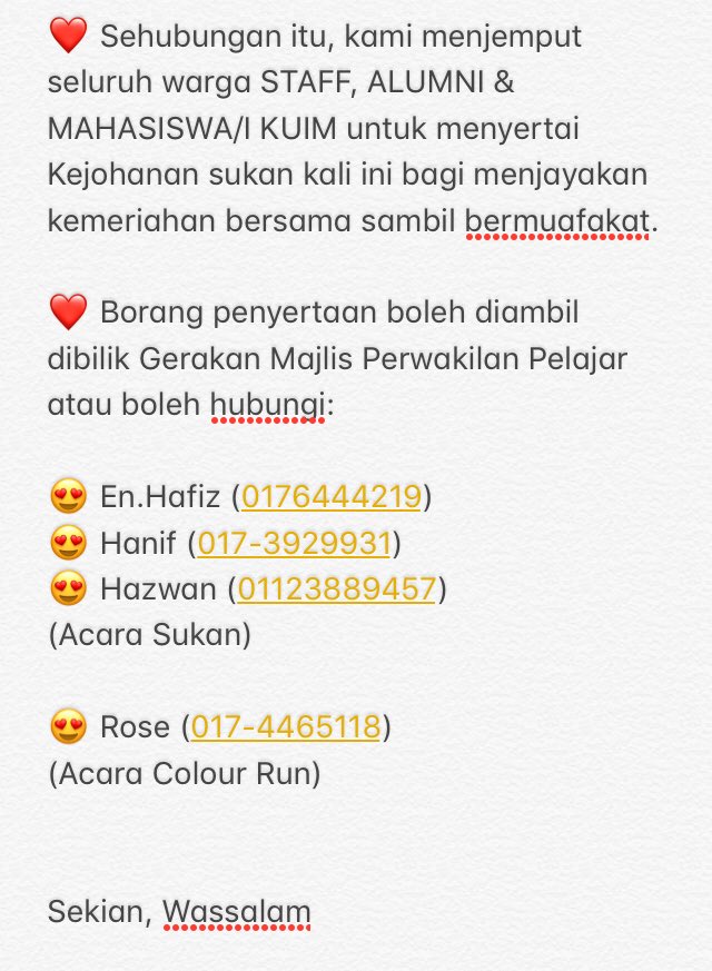 mppkuim's tweet photo. ⭐️ SUKAN MUHIBAH STAFF ALUMNI &amp; MAHASISWA 2017 ⭐️

Ayuh! Jom support dan turut serta dalam program ini ! 🏃🏻🏃🏻‍♀️ https://t.co/SzcNhCnVa2