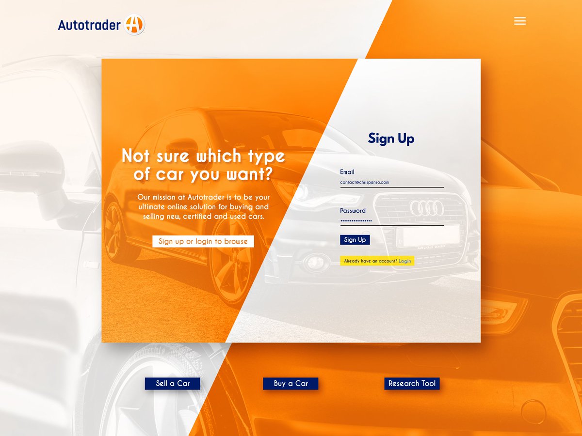 CPenso's tweet photo. #ThirtyUi @ThirtyUi Challenge 4.
The challenge was to improve Autotrader's sign up page.
#graphicdesign #ui #ux #photoshop https://t.co/osvbhOkjS4