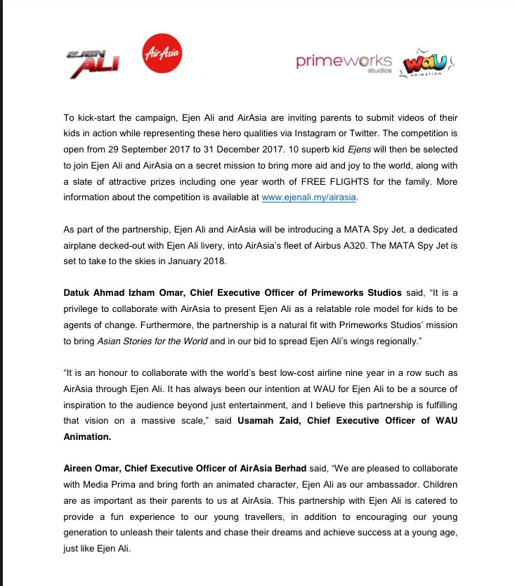 Press Release Ejen Ali Dreams Big With Airasia In Misiaspirasiairasia Airasia Scoopnest