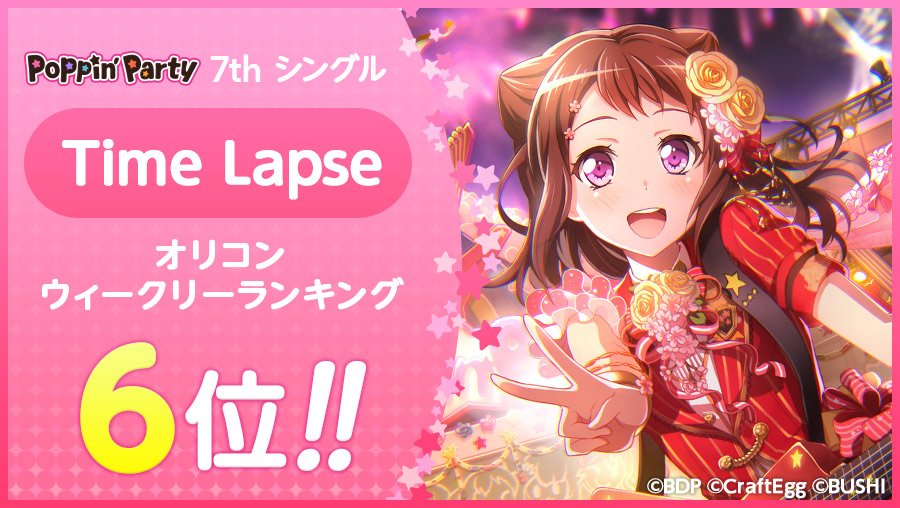 バンドリ ガールズバンドパーティ Twitterissa Poppin Party 7th シングル Time Lapse オリコンウィークリー6位 感謝の気持ちをこめて スター 100 をプレゼントいたします10月2日14 59までにログインし プレゼントよりお受け取りください バンドリ