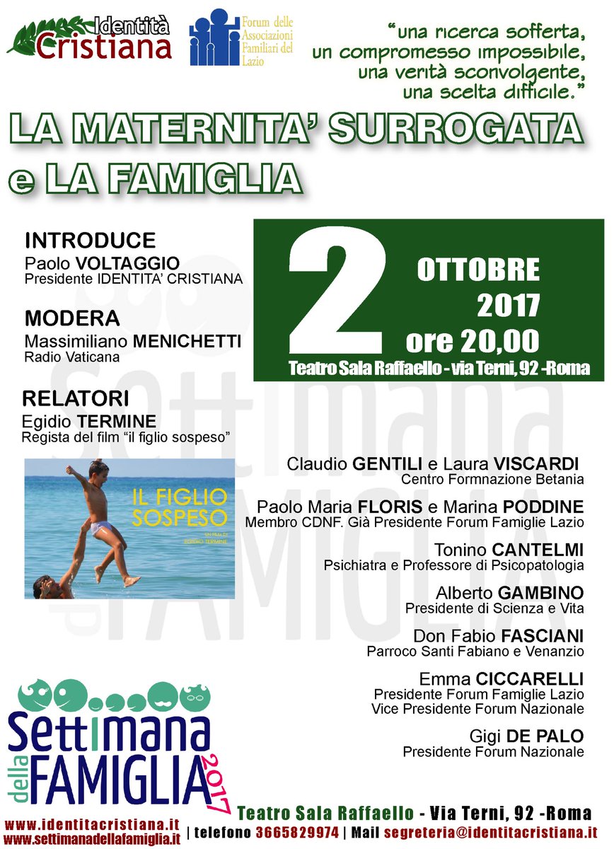 IdentCristiana's tweet photo. 2 ottobre ore 20 - La maternità surrogata e la famiglia https://t.co/SDWUNNKvXd