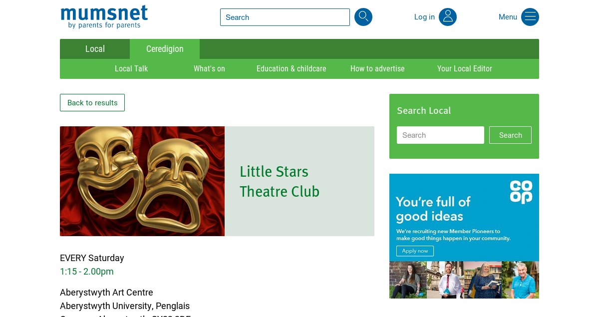 Little Stars Theatre Club, starting this Saturday at Aber Art Centre.
#Aberystwyth #kids 

mumsnet.com/local/ceredigi…