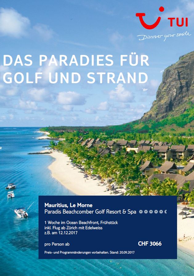 TUI_Cham's tweet photo. #MAURITIUS: Das Paradies für #Golf spielen und Strand- #Ferien! Die besten #TUI Deals gibt's bei uns! Bis bald bei uns in #Cham! https://t.co/4rjJgDJOJp