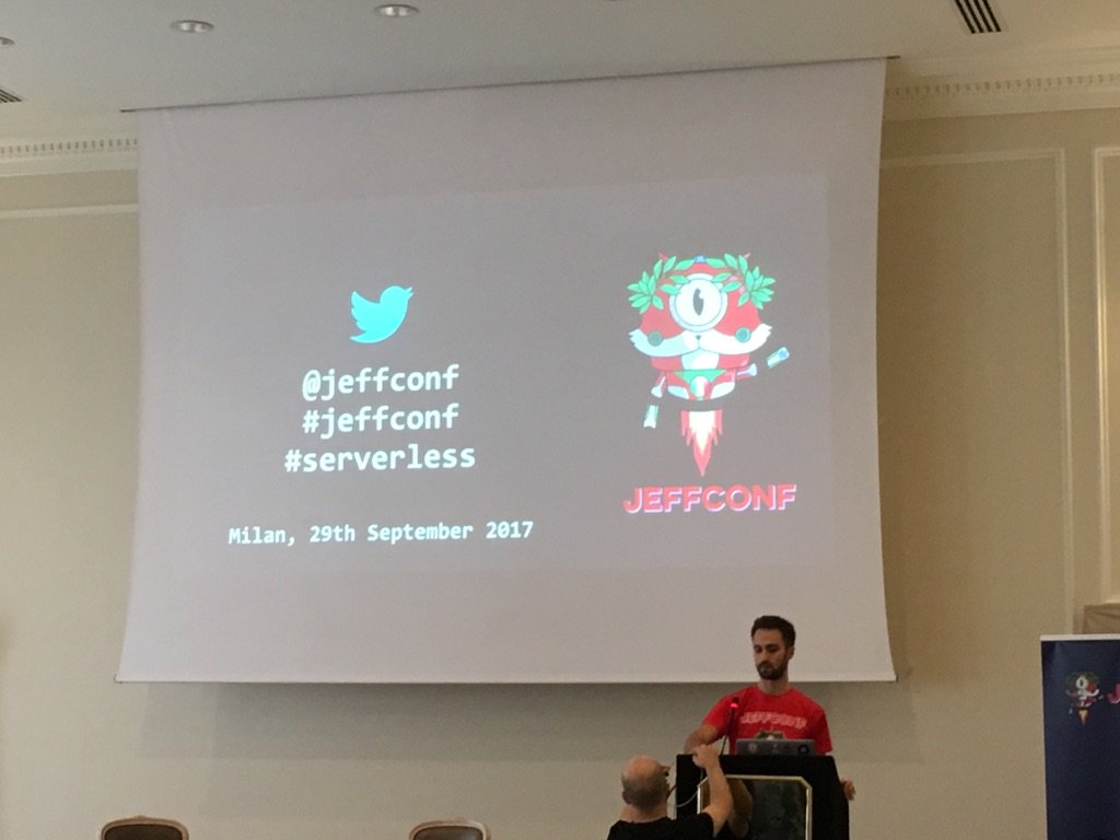 jeffconf's tweet photo. Kick off time here in Milan! @alex_casalboni doing the intro's #JeffConf #serverless https://t.co/I9Wa0sofSd