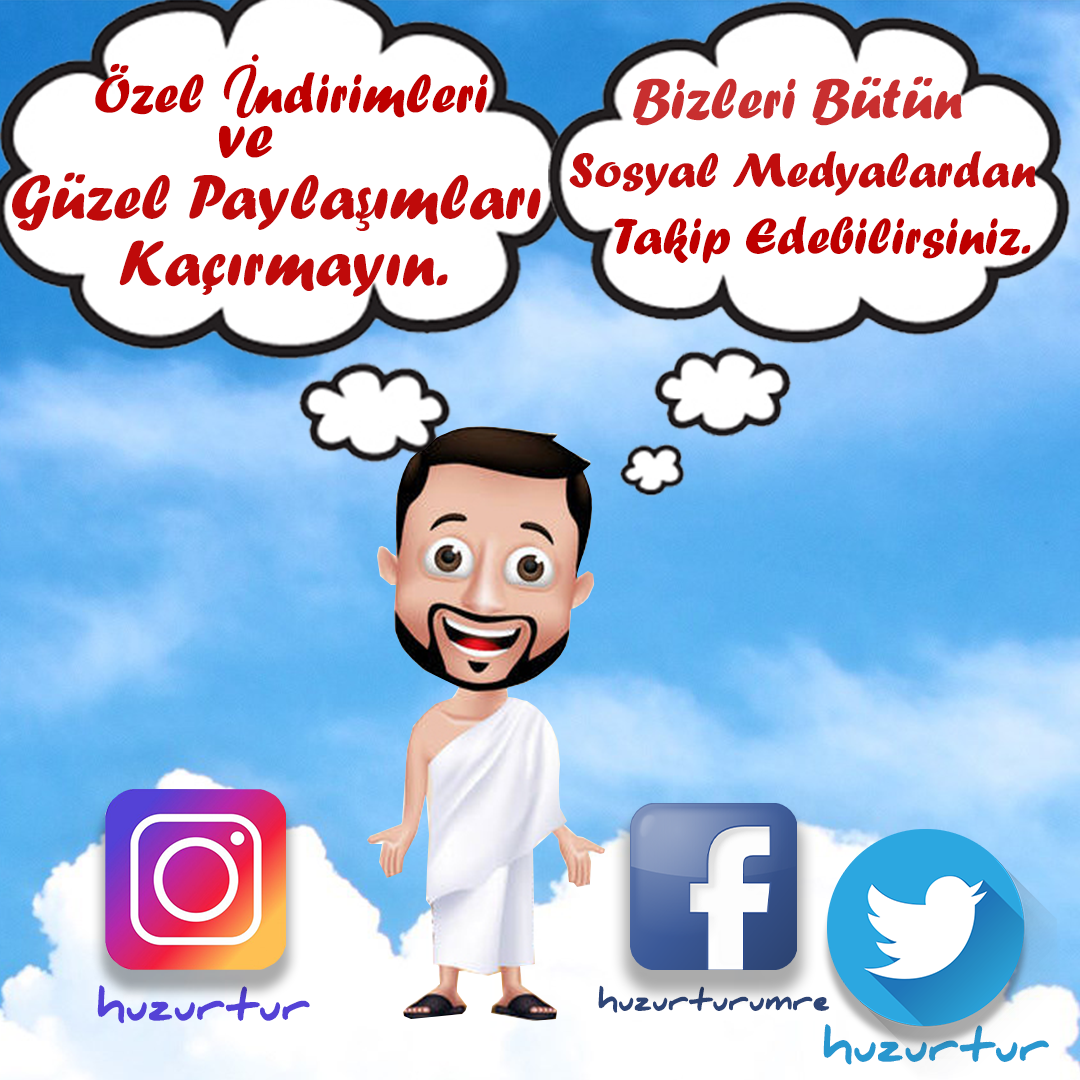 Özel İndirimler ve Güzel Paylaşımları Kaçırmayın...
Bizleri Bütün Sosyal Medyalardan takip için:
facebook.com/huzurturumre
instagram.com/huzurtur/
huzurtur.com