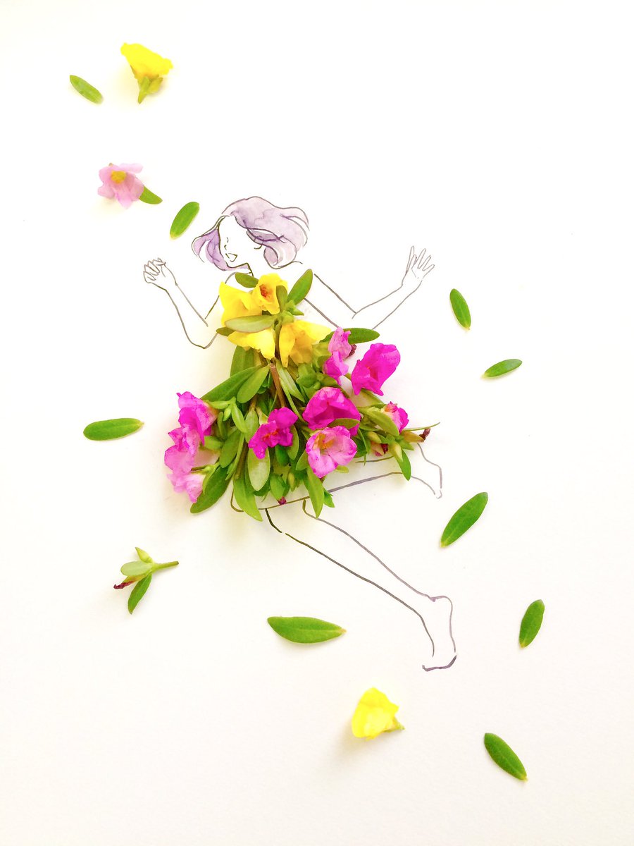 はな言葉 新刊出ました A Twitter 花壇のお手入れで切り戻したポーチュラカの花と葉を使って描きました 花言葉は いつも元気