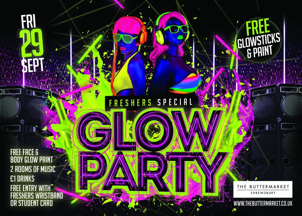 The Buttermarket (@thebuttermarket) on Twitter photo THIS FRIDAY! Join us at <a href="/TheButtermarket/">The Buttermarket</a> for #Shrewsbury's BIGGEST & BEST Freshers party at our GLOW PARTY! 🎉 Fri 29 Sept. THIS FRIDAY! Join us at <a href="/TheButtermarket/">The Buttermarket</a> for #Shrewsbury's BIGGEST & BEST Freshers party at our GLOW PARTY! 🎉 Fri 29 Sept.