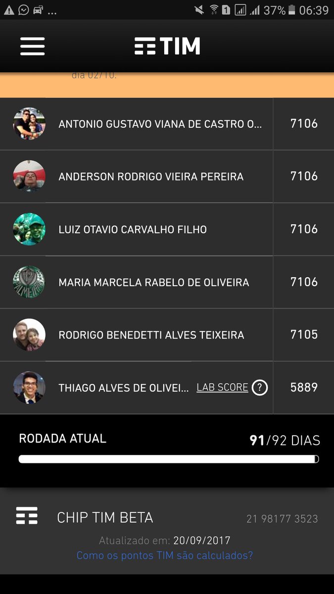 Acaba a rodada amanhã e desde o dia 20 a Tim não atualiza meus pontos.  Bom dia amigos beta. Boa sorte pra todos nois.
#BetaQuerLab
