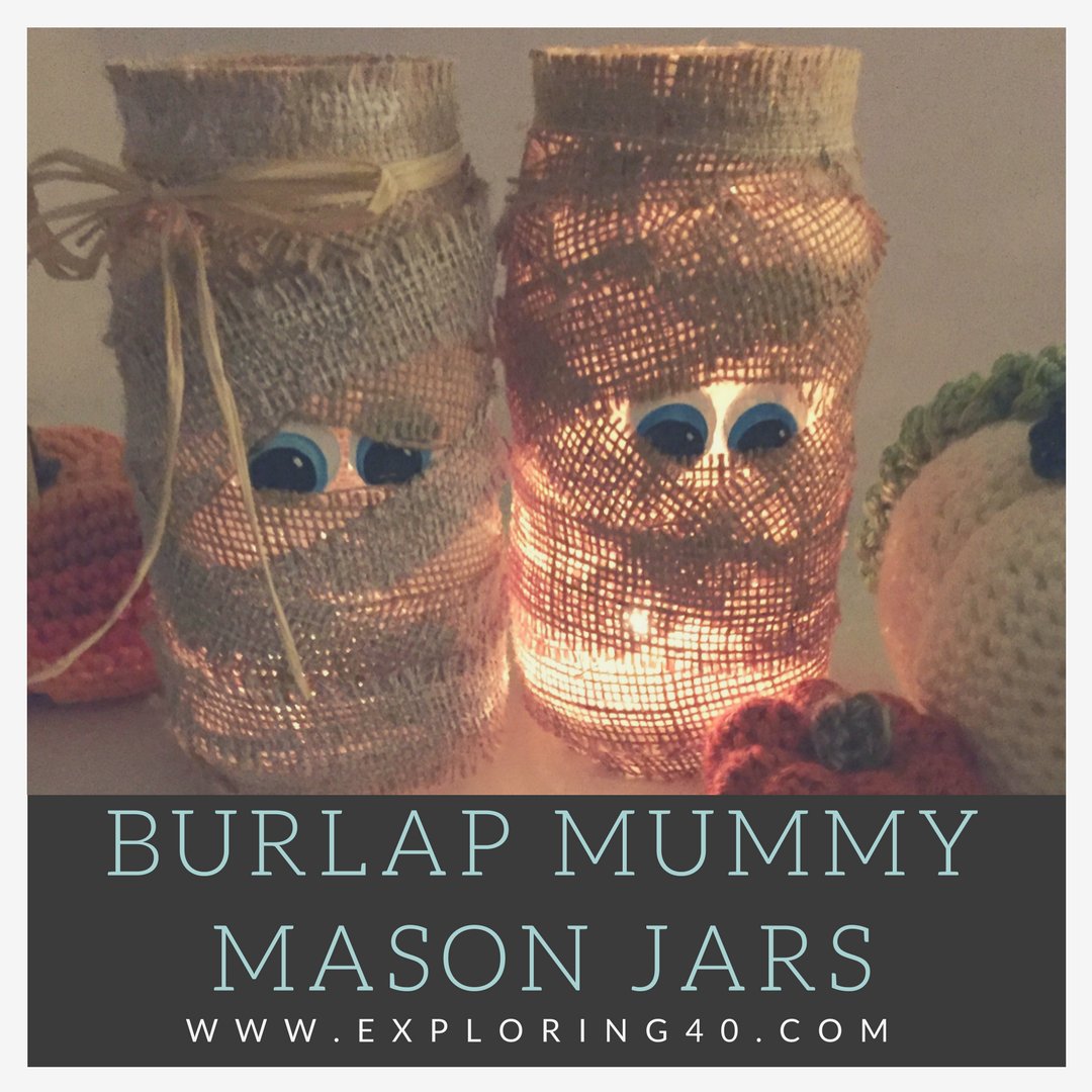 ExploringForty's tweet photo. New #craft tutorial is on the blog https://t.co/ju2xkIZGlM #Halloween #DIY #masonjars #burlap #mummy https://t.co/y40ygLhaZk
