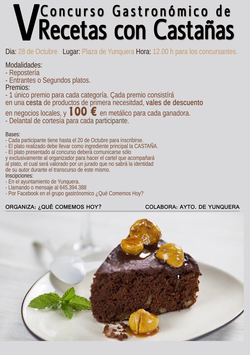 V Concurso Gastronómico #Yunquera | Concurso Gastronómico de la Feria del Vino y la Castaña 2017 debe ser elaborado con Castañas