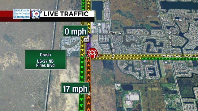 Crash has US-27 NB CLOSED at Pines Blvd #trafficalert https://t.co/khVkOndIie