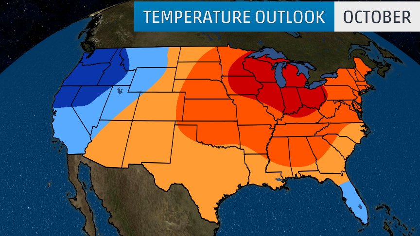 weatherchannel's tweet image. Just in...Our updated #October outlook is rather bullish on warmth or cold in parts of the Lower 48 states.   wxch.nl/2fxK0ng