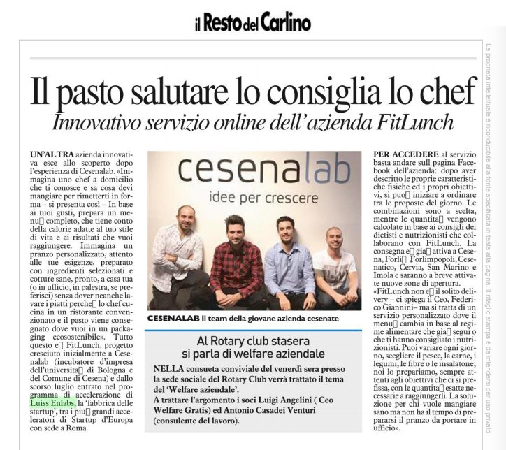 Un pranzo personalizzato e salutare a casa tua è possibile con <a href="/fitlunch_it/">fitlunch</a> #startup nel programma di accelerazione di #LUISSENLABS