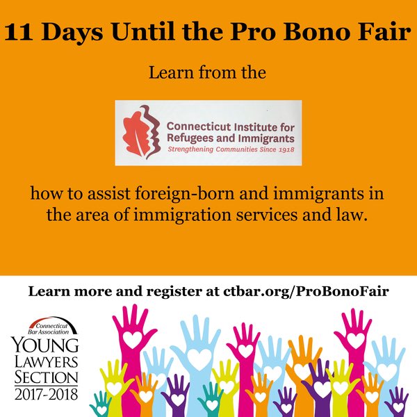 CBA_YLS's tweet photo. 11 days till YLS' Pro Bono Fair on 10/10/17 at UConn Law & Quinnipiac Law! Register at https://t.co/jxUHHP3QNW #cbayls #probono https://t.co/vVJYRWXM6Z