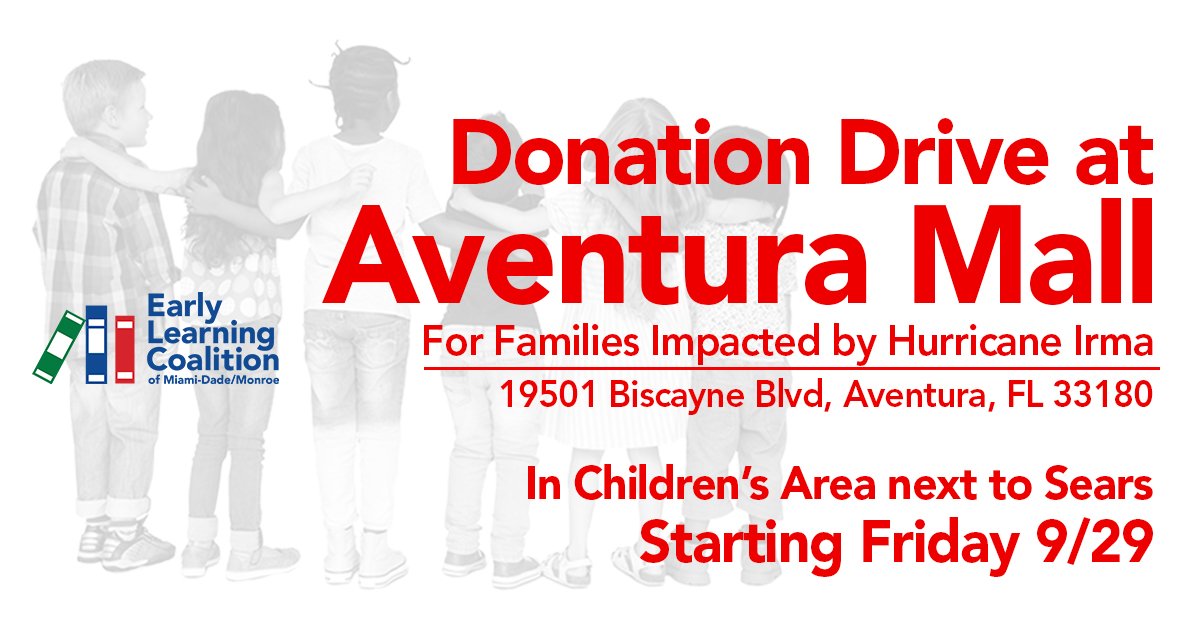 ELCMDM's tweet photo. Please join us @AventuraMall to benefit South Florida Families affected by #hurricaneirma #ELCMDM https://t.co/HwSVCKhleV