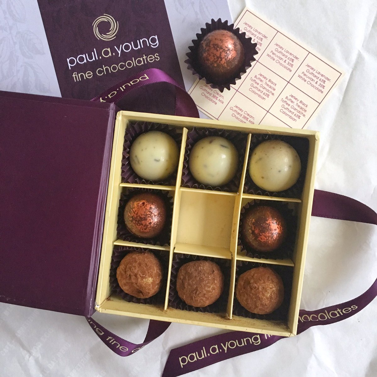 Loving these new <a href="/paul_a_young/">paul.a.young</a> x <a href="/ShaunRankin/">Shaun Rankin</a> chocs with Jersey cream, black butter and lavender 💕