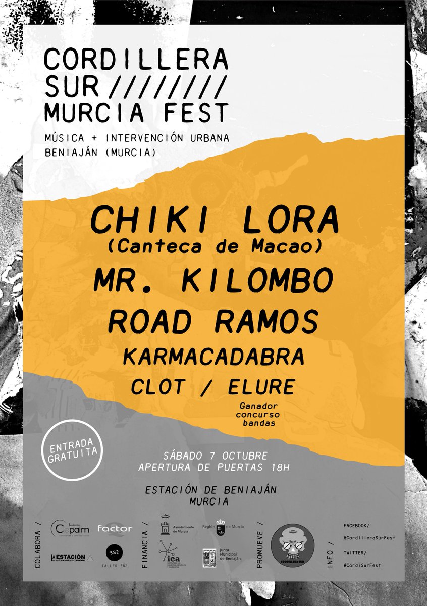 LaestacionBen's tweet photo. @CordiSurFest Arranca por fin el cordillera Sur 2017 #musica #beniajan #murcia #arteeintervencionurbana Del 1 al 7 de Oct.  te esperamos n @LaestacionBen https://t.co/9GEKce9j24