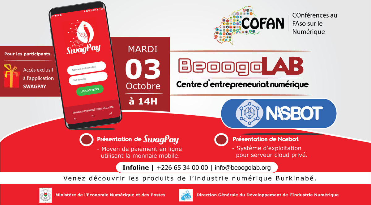 Qu'est ce que l’industrie numérique du #Burkina à de mieux à vous offrir?  #SwagPay? #NASBOT? Rendez-vous à #BeoogoLAB, mardi 3 à 14h #lwili