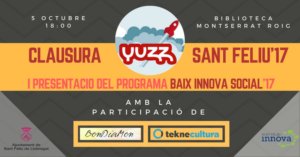 txellpv72's tweet photo. Trobada #emprenedors a #santfeliu el dia 5. Cloenda #yuzz2017 @Yuzzing @santfeliuinnova @BonDiaMon_ @lazzum https://t.co/icMBfcOphx