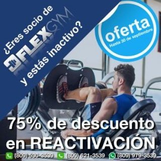 FLEXGymRD's tweet photo. Sólo hoy y mañana... no te pierdas el 75% de descuento en reactivación. #SeFLEXible #ActitudFLEX #SeriousFitness https://t.co/Z5vR7ybc79