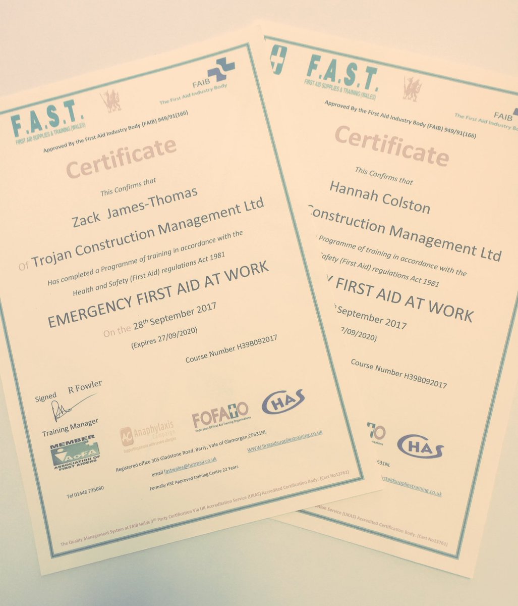 Trojan Construction (@trojancml) on Twitter photo Trojan Quantity Surveyor @ZackJThomas and Trainee Quantity Surveyor <a href="/colstonn_/">Hannah Bowen</a> are now qualified in Emergency First Aid. Well done both! ๐๐ป Trojan Quantity Surveyor @ZackJThomas and Trainee Quantity Surveyor <a href="/colstonn_/">Hannah Bowen</a> are now qualified in Emergency First Aid. Well done both! ๐๐ป