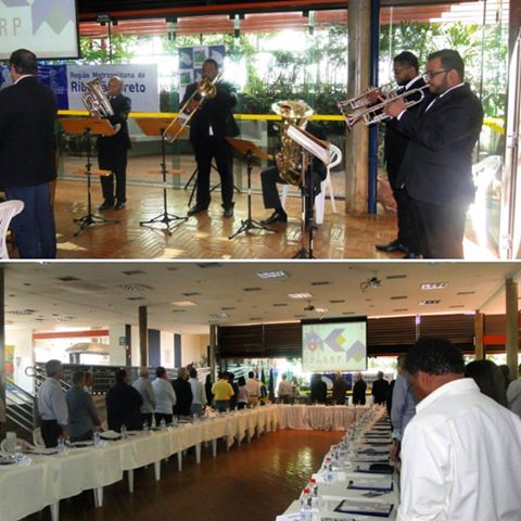 OSRP's tweet image. No dia 04 de setembro o Quinteto de Metais se apresentou na reunião da #RMRP. Na ocasião foi tocado o Hino Nacional Brasileiro.