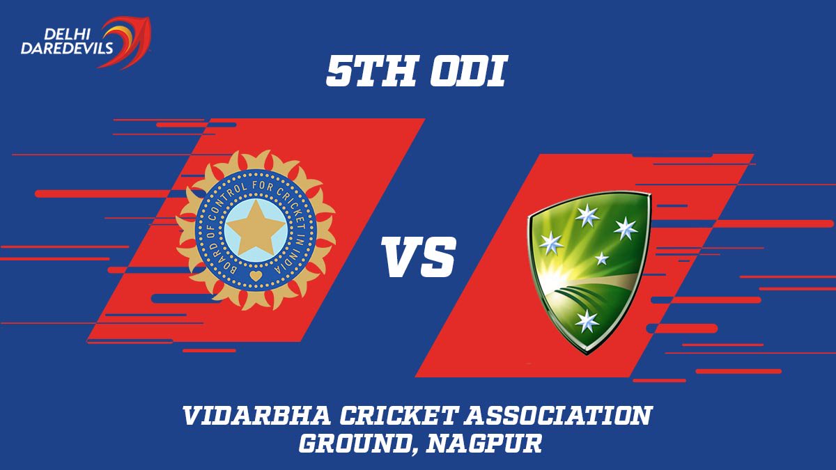 DelhiCapitals's tweet photo. Time to cheer out loud! Let's all cheer #TeamIndia as they take on Australia for the 5th and final ODI https://t.co/UWyClGOSF4