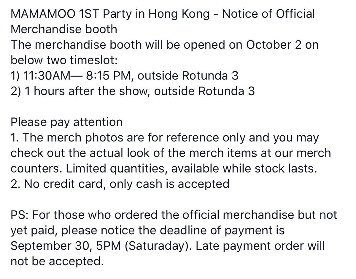 mmmhk_close's tweet photo. 💜💜MAMAMOO 1ST Party in Hong Kong 周邊商品發售安排💜💜
Cr. rolemodel entertainment group https://t.co/VeRw5QZqqU