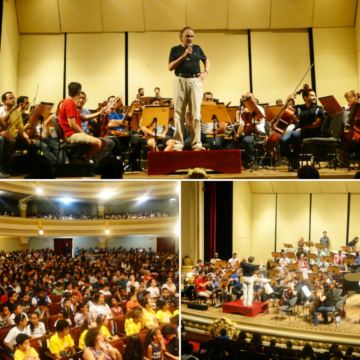 OSRP's tweet image. Sob regência do maestro Norton M. o último Ensaio Aberto de Orquestra foi apresentado de forma didática e interativa para mais de 700 alunos