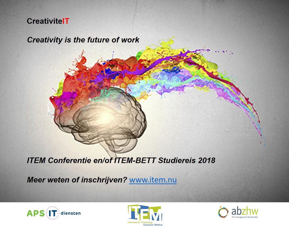 Inschrijving ITEM 2018 geopend! Prachtig programma rond creativiteit met technologie in het onderwijs. ow.ly/Nn4Q30fwgIp