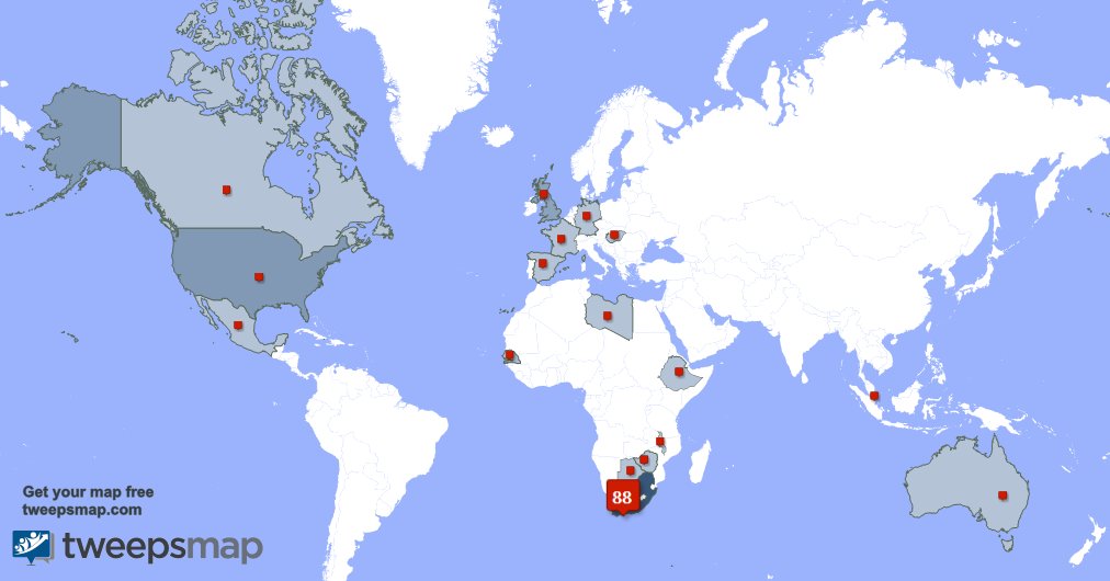 I have 13 new followers from South Africa, and more last week. See tweepsmap.com/!BioParkGauteng