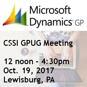 Attention Microsoft Dyamics GP users - CSSI's fall users group meeting is Oct. 19 in Lewisburg. #GP #DynGP Info: ow.ly/ms7430fwhhs