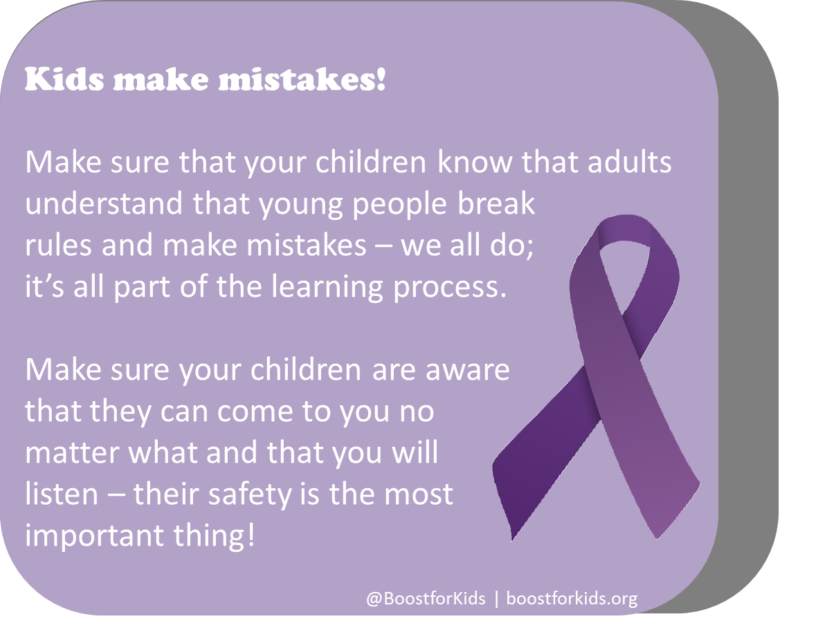 boostforkids's tweet photo. Make it easier for your children to come to you if they’ve made a mistake or have a problem or a worry. #GoPurple #ChildAbusePreventionMonth https://t.co/vnmT0h4CHA