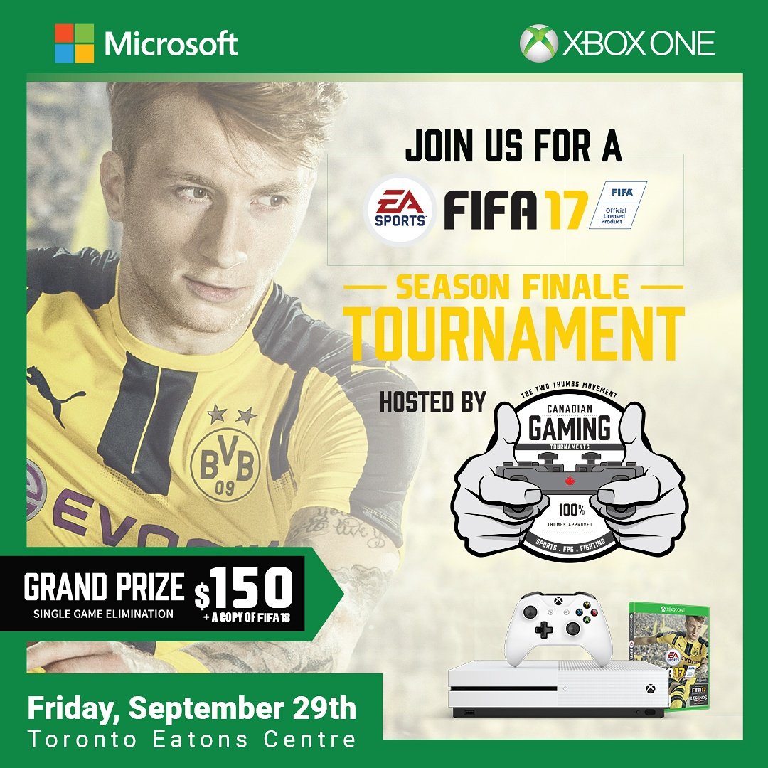 CanGamingTO's tweet photo. As a new FIFA season begins, the old must come to an end! Our FIFA 17 Season-Finale Toronto Championship takes place today @MicrosoftStore https://t.co/CRDCCyTOr6