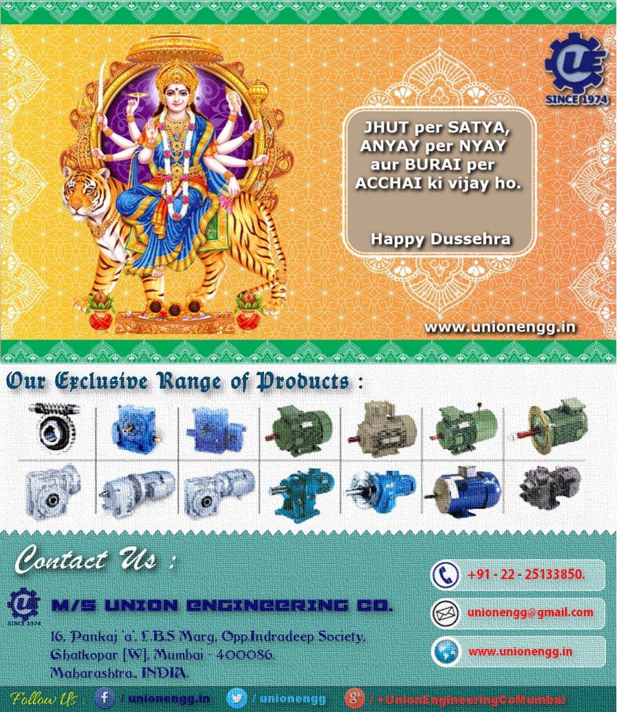 May #MaaDurga bring #Peace &amp; #Prosperity to All. Wishing You Happy #Navratri &amp; #Dussehra 2017 from #unionengg 

#UECO #HappyDussehra