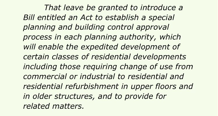 Vacant Housing Refurbishment Bill "to fast-track Planning &amp; Building Control" for converting older buildings &amp; upper floors to new housing