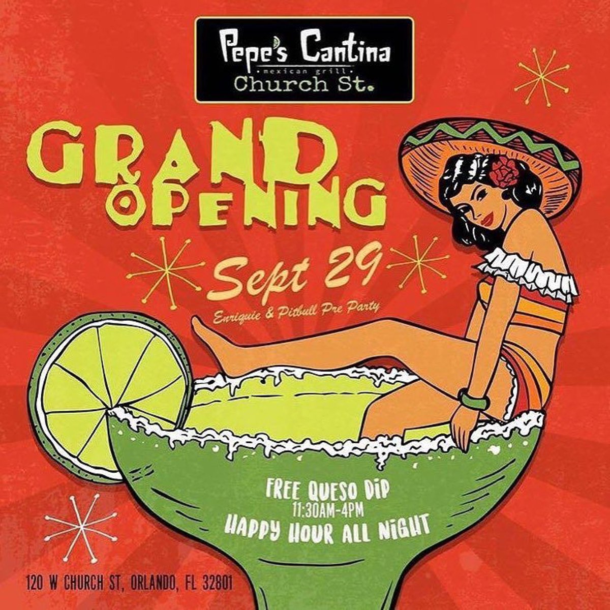Join us at #pepescantina for their official grand opening! Free Queso 11:30-4 and Happy Hour all night! See you there!
#churchstreetstation