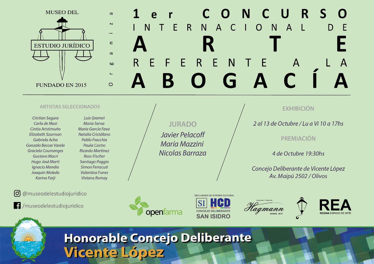 HcdVLopez's tweet photo. 1er Concurso Internacional de Arte Referente a la Abogacía, organizado por el #MuseoDelEstudioJurídico
#VicenteLopez #Arte #HCD https://t.co/vUwh3fdKFB
