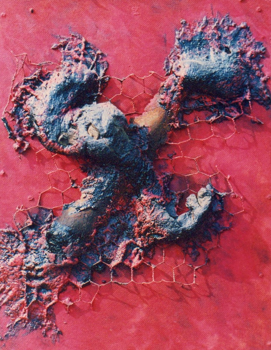 MossCreate's tweet image. 'Liquid Black' by @MossCreate 1990. Part of a sea wall. A message to you all from the seas. #art #assemblage #risingseas #Concept