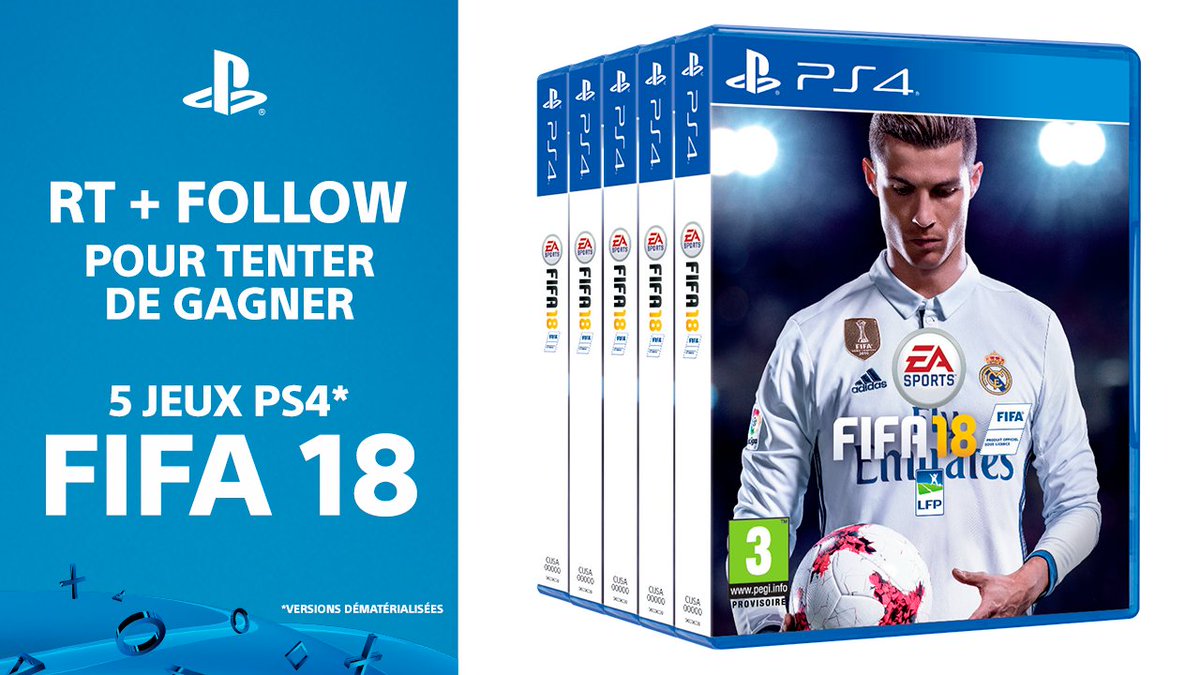 PlayStationFR's tweet image. ⚽ #FIFA18 est disponible sur PS4 et sur le PS Store ➡ po.st/FIFA_18 !
🎁 CONCOURS
🔁 RT + Follow pour tenter de gagner 5 jeux