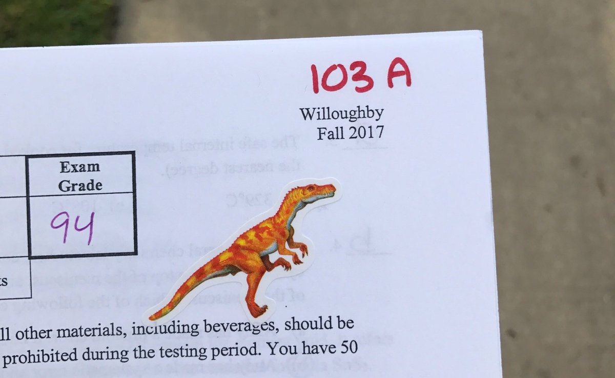 kiersten_lenise's tweet photo. Whoever said that sticker incentives don't work for college kids was very wrong. First exam went A-ok 😋 #dinosticker https://t.co/uyNnLy1ken