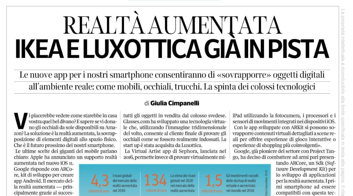 Osserv_Digital's tweet photo. "La #realtàaumentata è una rivoluzione così come lo è stato l'arrivo dello #smartphone una decina di anni fa" https://t.co/WjlvFV1kW9 https://t.co/ttAdawFjB9