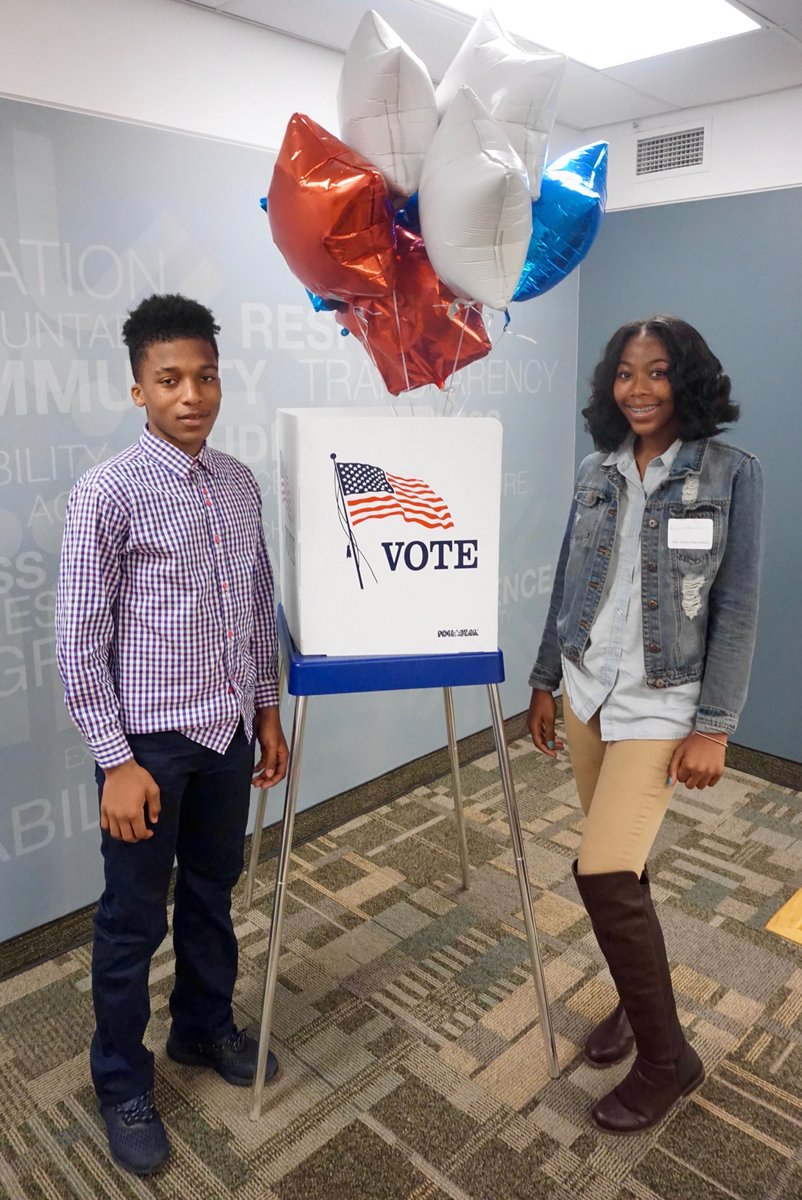 CLEMetroSchools's tweet photo. John Adams students Alan &amp; Kaylah are learning about the value of voting &amp; civic engagement at the Your Voice Matters Youth Summit #YVM2017 https://t.co/QYrCvLbE09