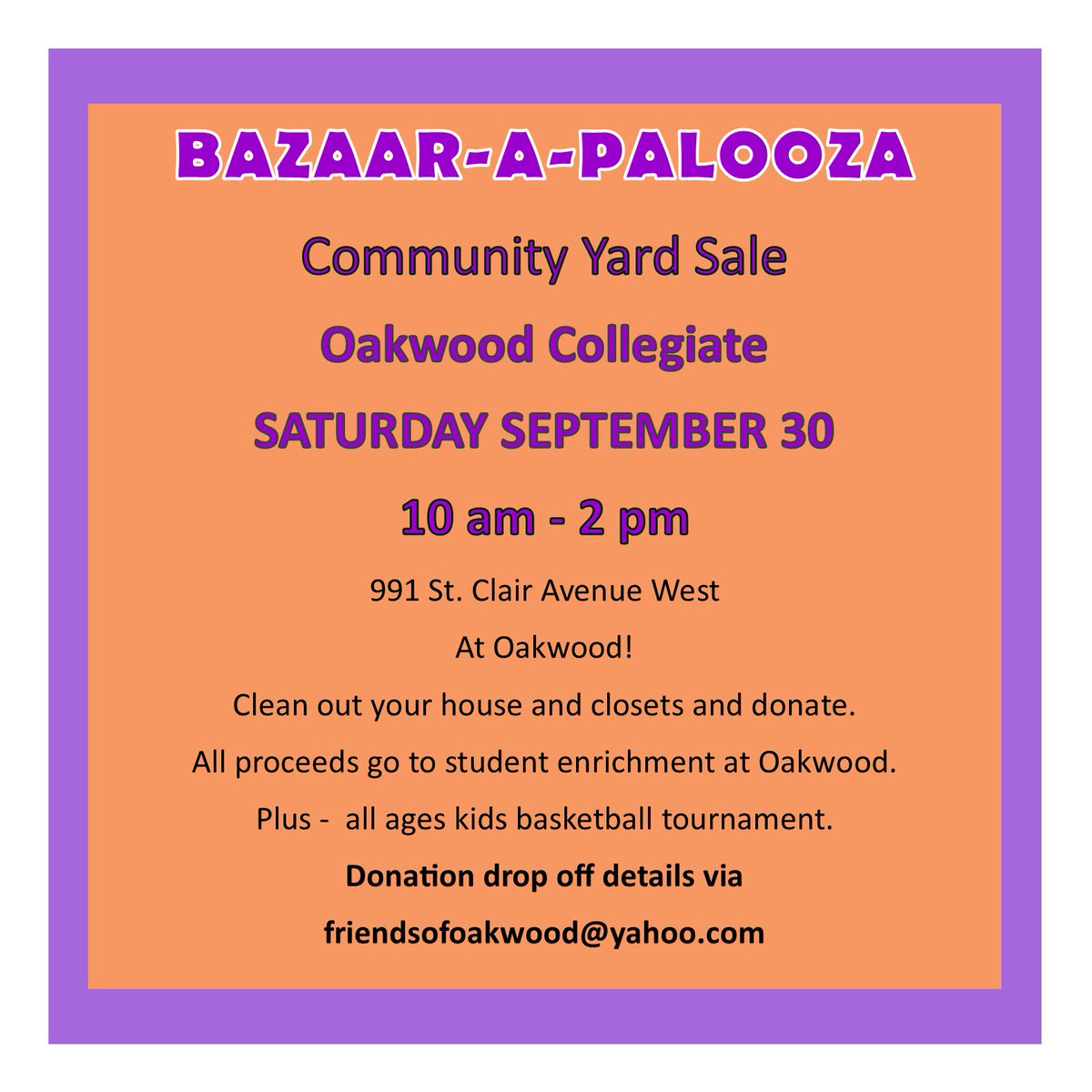 Happening tomorrow! #supportyourschools #community #shoptilyoudrop #StClairWest #OakwoodVaughan #RegalHeights @TDSB_Oakwood